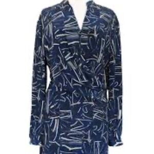 ST. JOHN Collection, Artistic Blue Silk Long Sleeve Dress, Size M, Like New